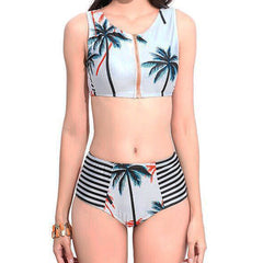 High Neck Swimsuit Female Zipper Bikini Push Up Swimwear High Waist Bikini Set