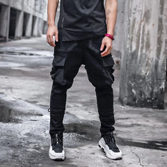 Side Pockets Harem Pants Mens Hip Hop Patchwork Cargo Ripped Sweatpants Joggers Trousers Male Fashion Full Length Pants