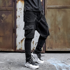 Side Pockets Harem Pants Mens Hip Hop Patchwork Cargo Ripped Sweatpants Joggers Trousers Male Fashion Full Length Pants