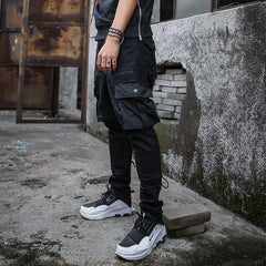 Side Pockets Harem Pants Mens Hip Hop Patchwork Cargo Ripped Sweatpants Joggers Trousers Male Fashion Full Length Pants