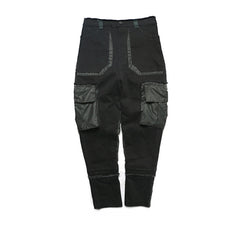 Side Pockets Harem Pants Mens Hip Hop Patchwork Cargo Ripped Sweatpants Joggers Trousers Male Fashion Full Length Pants