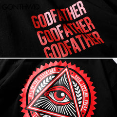 Geometry Triangle T Shirts Men's Hip Hop Eye of Godfather Printed Casual Cotton Streetwear Tops Tees Streetwear Tshirts