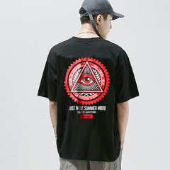 Geometry Triangle T Shirts Men's Hip Hop Eye of Godfather Printed Casual Cotton Streetwear Tops Tees Streetwear Tshirts