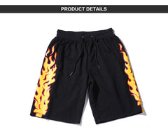 Fire Flames Printed Sweat Shorts Men Summer Cotton Casual Drawstring Mens Shorts Hip Hop Joggers Sweatpants OF001