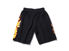 Fire Flames Printed Sweat Shorts Men Summer Cotton Casual Drawstring Mens Shorts Hip Hop Joggers Sweatpants OF001