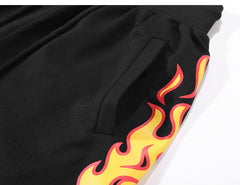 Fire Flames Printed Sweat Shorts Men Summer Cotton Casual Drawstring Mens Shorts Hip Hop Joggers Sweatpants OF001