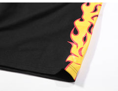 Fire Flames Printed Sweat Shorts Men Summer Cotton Casual Drawstring Mens Shorts Hip Hop Joggers Sweatpants OF001